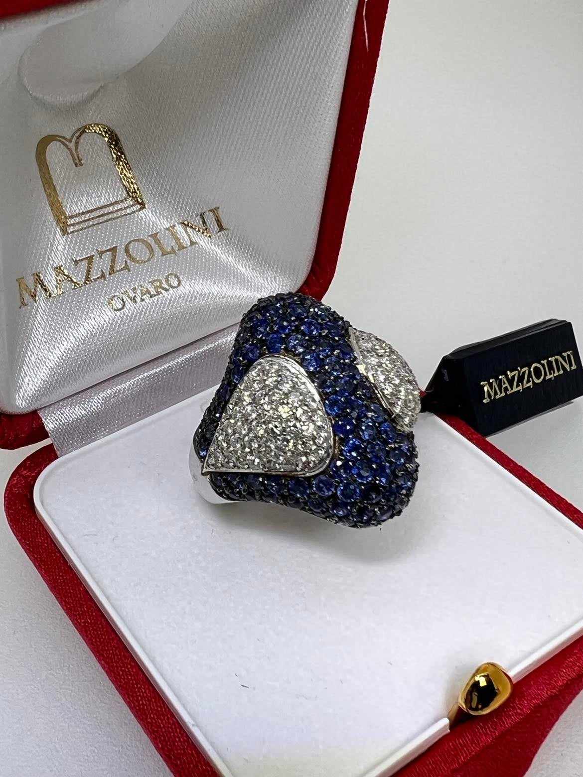 Particolare anello Zaffiri e Diamanti taglio brillante.